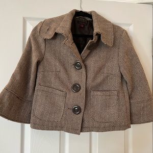 3/4 bell sleeve, big button, front cropped Last Kiss Tweed jacket.